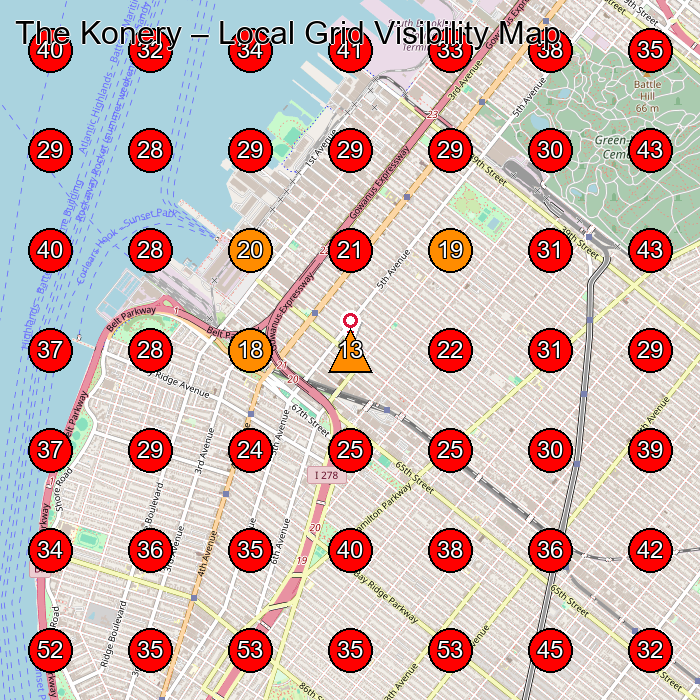 The Konery GeoGrid visibility map for Food Manufacturer in Brooklyn